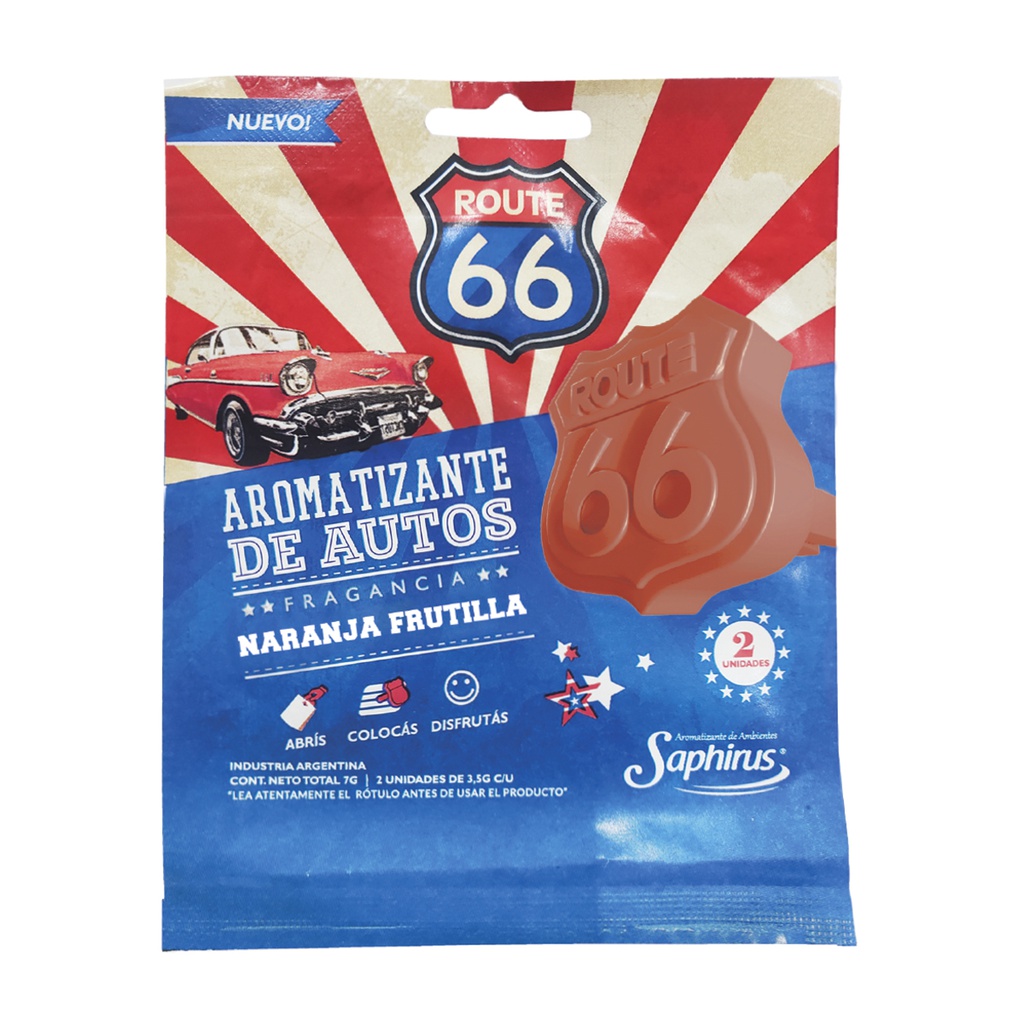 Aromatizador de auto Ruta 66 NARANJA FRUTILLA