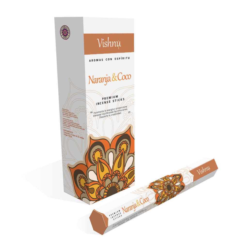 Sahumerio VISHNU NARANJA Y COCO x 20 un.